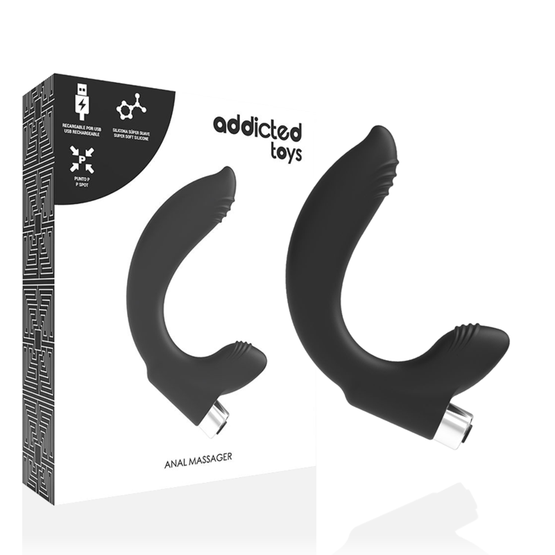 Vibratore prostatico ricaricabile ADDICTED TOYS modello 7 nero, design elegante e funzionale, visibile in primo piano.