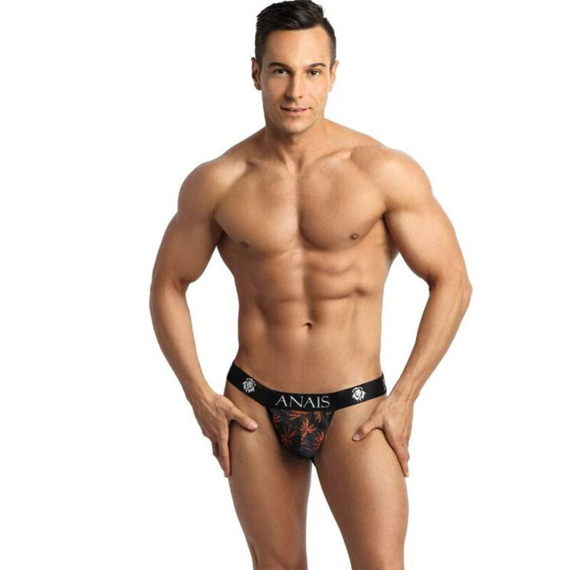 Slip sportivo ANAIS MEN CHILL JOCK STRAP S in tessuto elastico nero, con dettagli di supporto e cinturino regolabile.