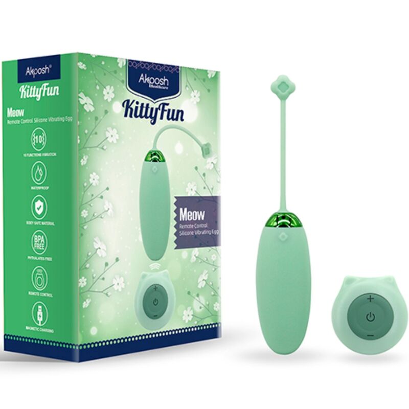 Vibratore a forma di uovo verde ARMONY Kitty Fun con telecomando e 10 modalità di vibrazione, marca ARMONY STIMULATORS.