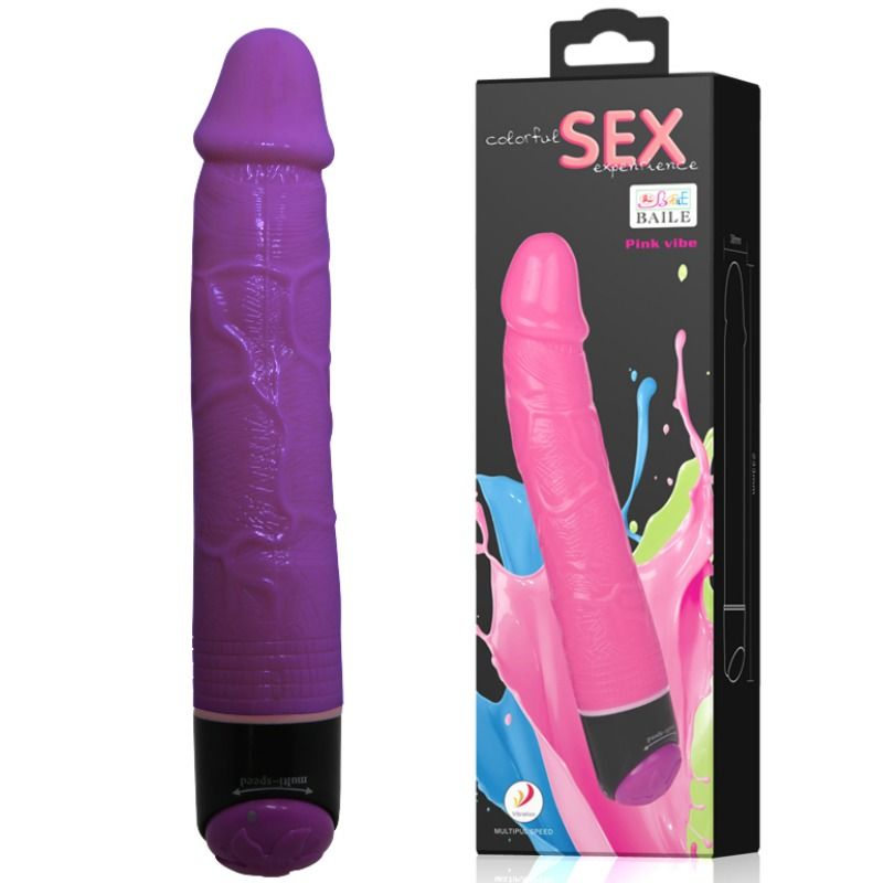 Vibratore realistico BAILE colorato lilla da 23 cm, con forma dettagliata e superficie liscia, ideale per piacere personale.