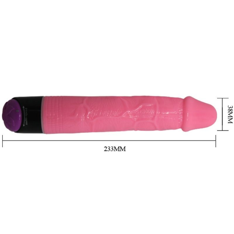 Vibratore sex realistico colorato rosa da 23 cm del marchio BAILE, con dettagli realistici e design accattivante.
