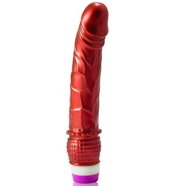 Vibratore realistico rosso BAILE VIBRATORS, lunghezza 23 cm, con dettagli realistici e forma ergonomica.