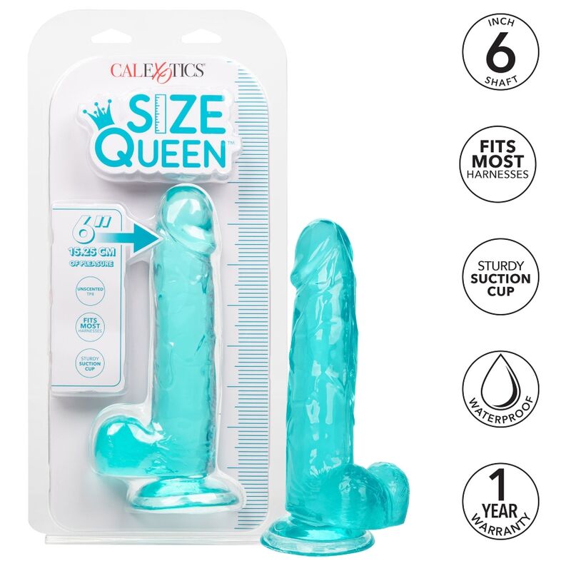 Dildo CALEXOTICS Regina blu, lunghezza 15,3 cm, con superficie liscia e dettagli realistici, ideale per piacere personale.