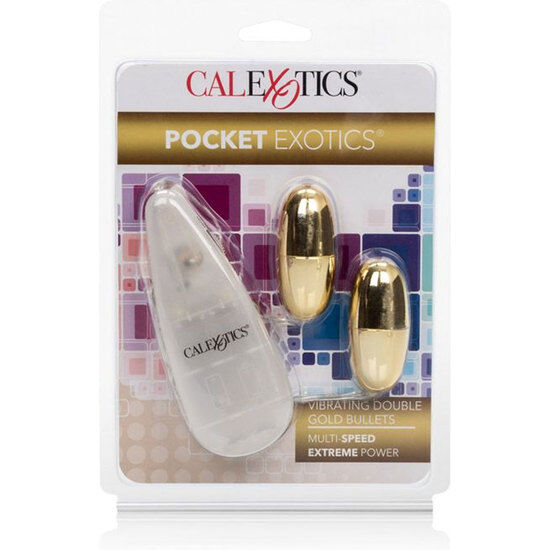 Proiettili vibranti CALEXOTICS Gold Duo, coppia di vibratori portatili in oro, con design compatto e stimolante.