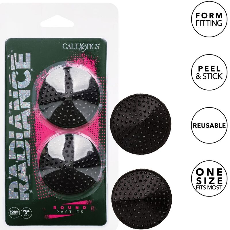 Calexotics Radiance Copri Capezzoli gioiello di forma tonda, copri capezzoli decorativo e elegante in materiale lucido.