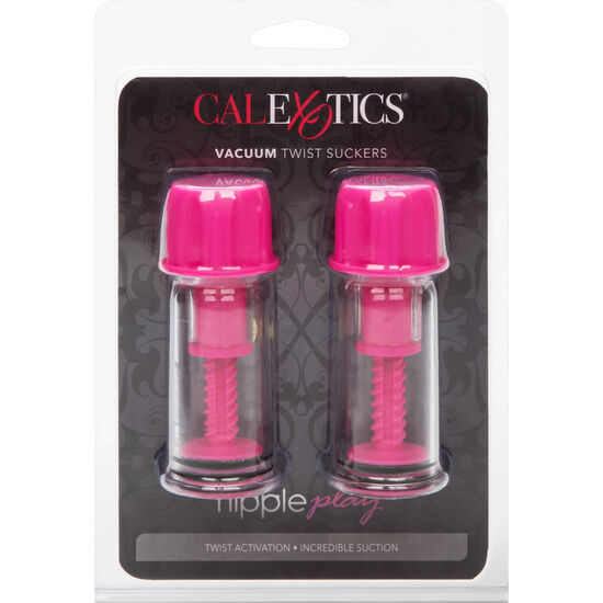 Calexotics coppetta di aspirazione rosa per capezzoli, con design twist e vacuum, per stimolazione e piacere sensoriale.
