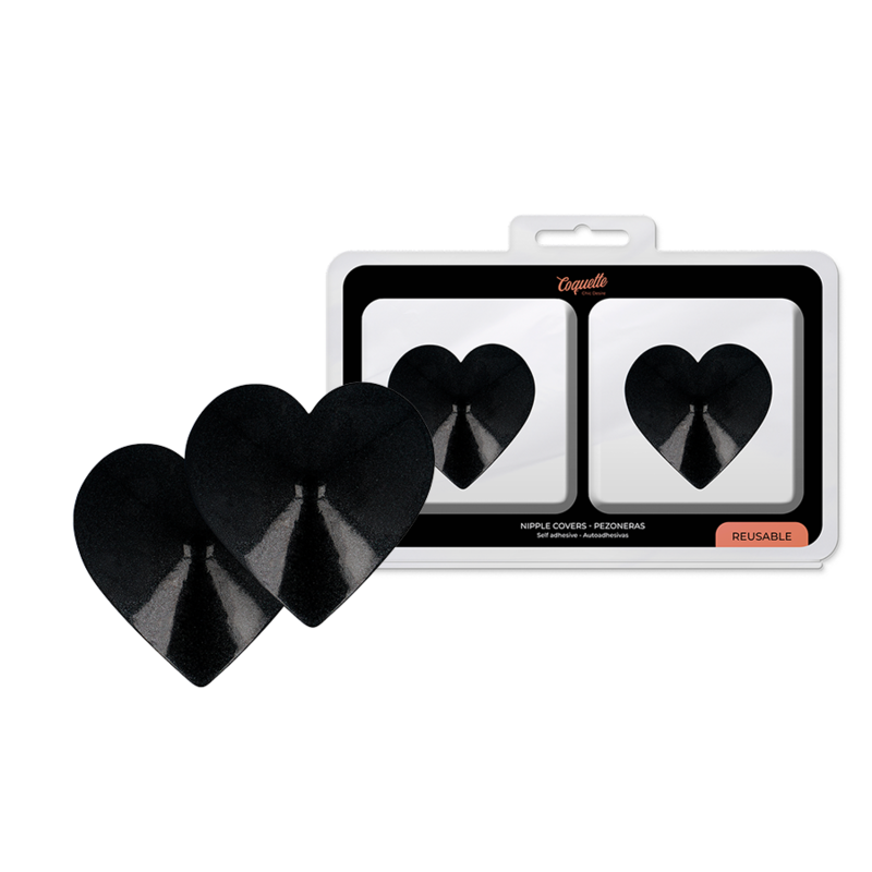 Coprite capezzoli Coquette Chic Desire con cuori neri, copri capezzoli nero con dettagli romantici, accessori di moda femminile.