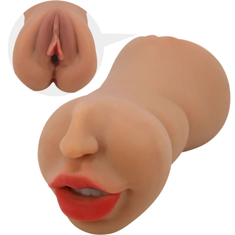 Masturbatore doppio Crazy Bull Zoey con bocca e vagina in materiale carne, dettagli realistici per stimolazione erotica.