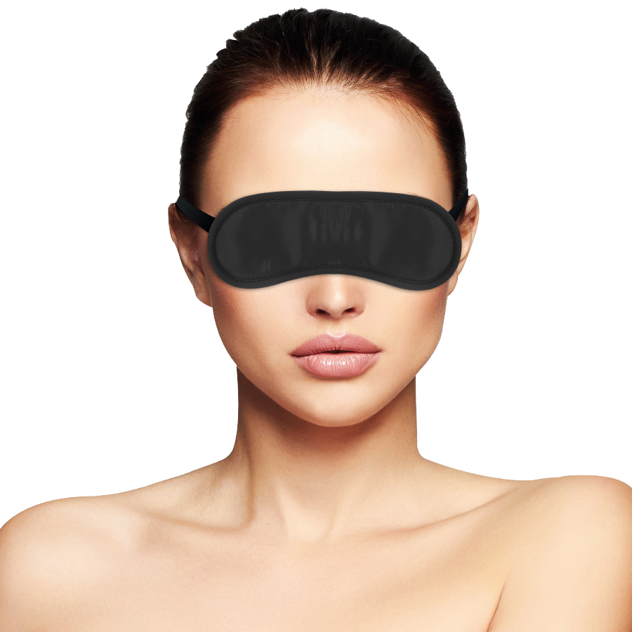 Maschera nera dritta DARKNESS BONDAGE, in tessuto morbido con dettagli minimalisti, ideale per il bondage e il ruolo.