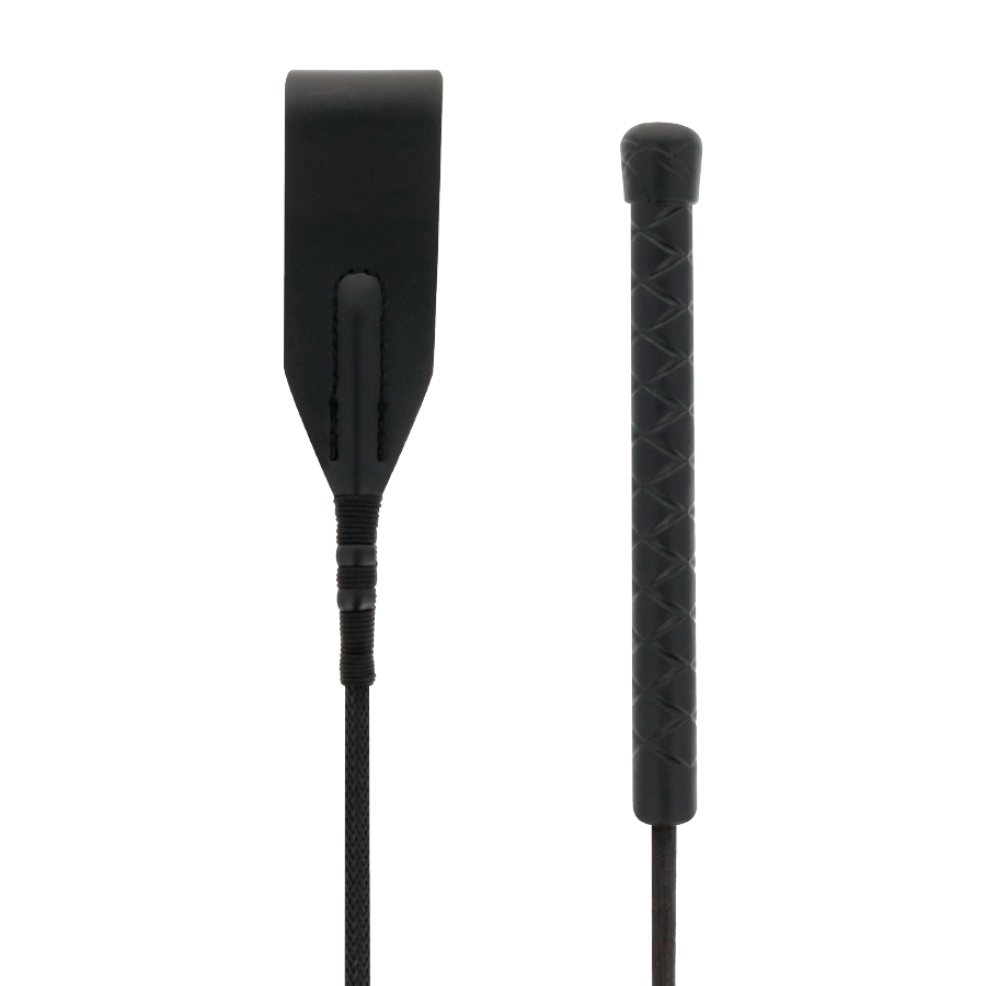 Frusta in cuoio Darkness Sensations lunga 45 cm, con impugnatura in pelle e fruste intrecciate per massaggi e terapia sensoriale