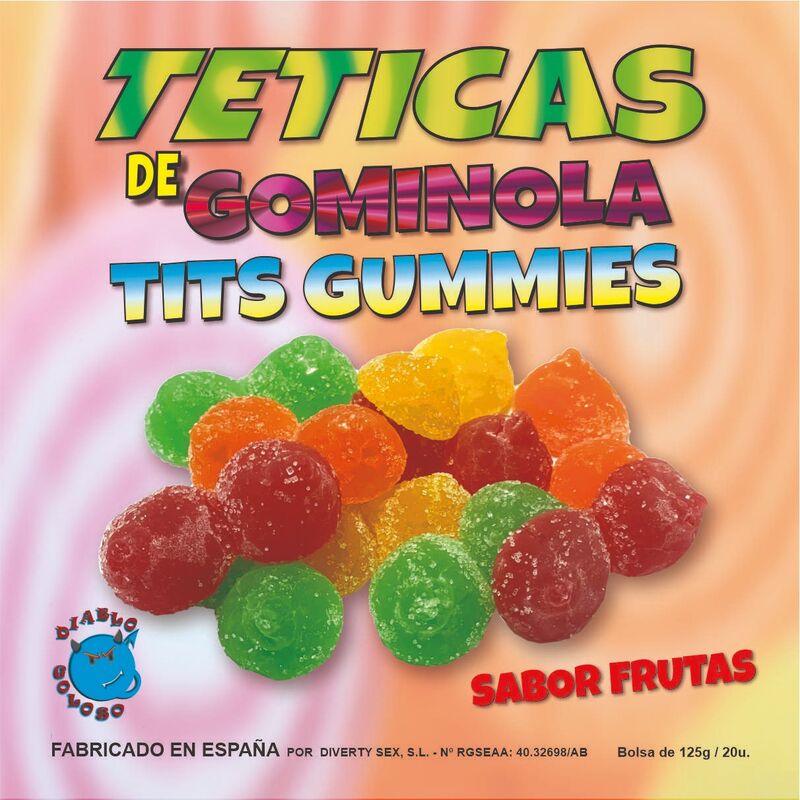 Tettarelle gommose assortite al gusto di zucchero del marchio Diablo Goloso, dolci caramelle morbide e colorate.