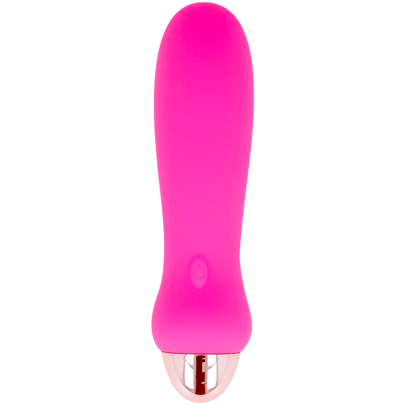 Vibratore ricaricabile Dolce Vita rosa con 7 velocità, in silicone, evidenziato con dettagli e pulsanti di controllo.