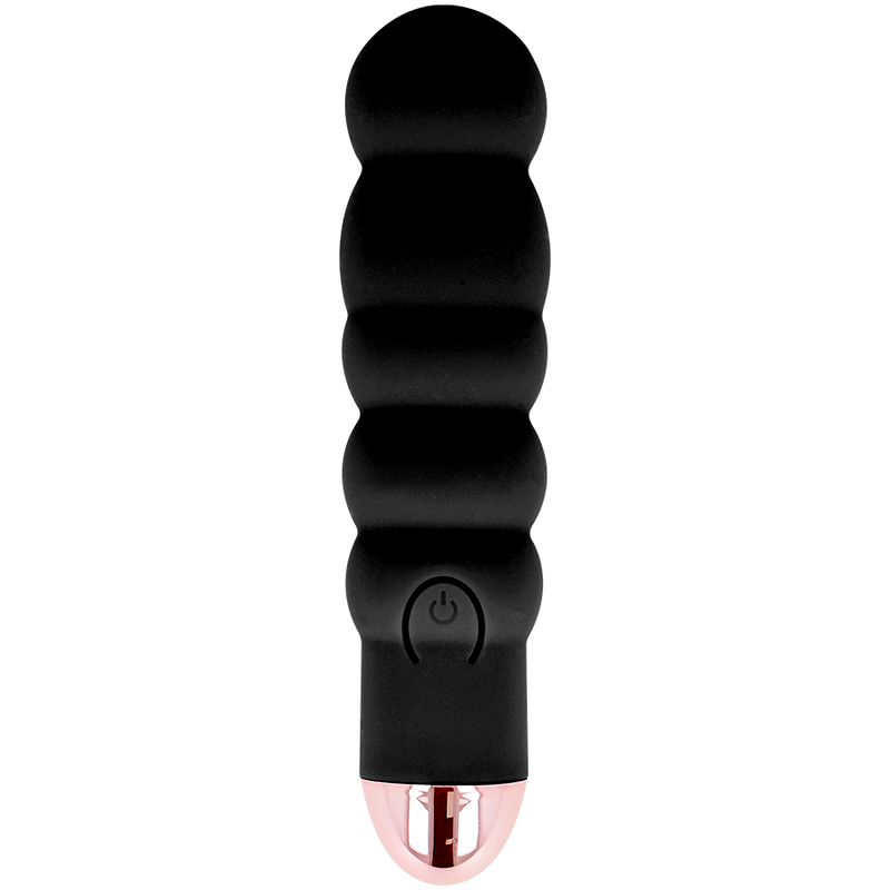 Vibratore ricaricabile Dolce Vita Sei nero con 7 velocità, visibile in dettaglio, design ergonomico e pulsanti di controllo.