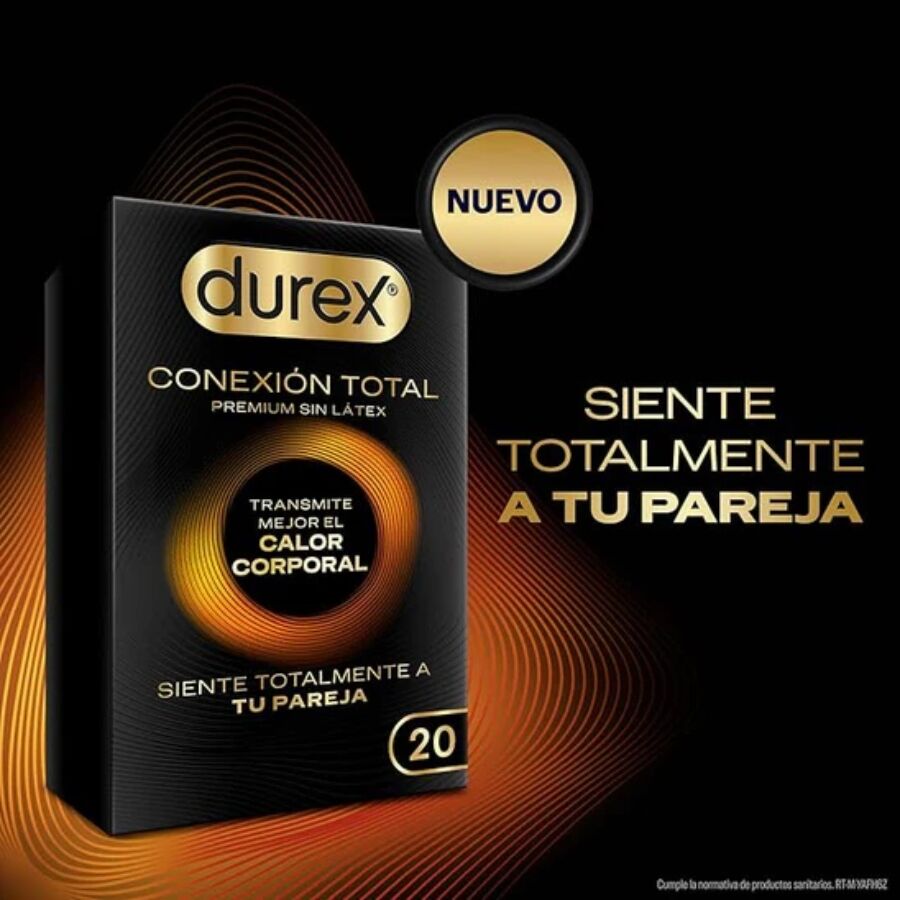 Preservativi Durex Total Connection Ultra Fine Plus senza lattice, confezione da 20 unità, confezione con dettagli del prodotto