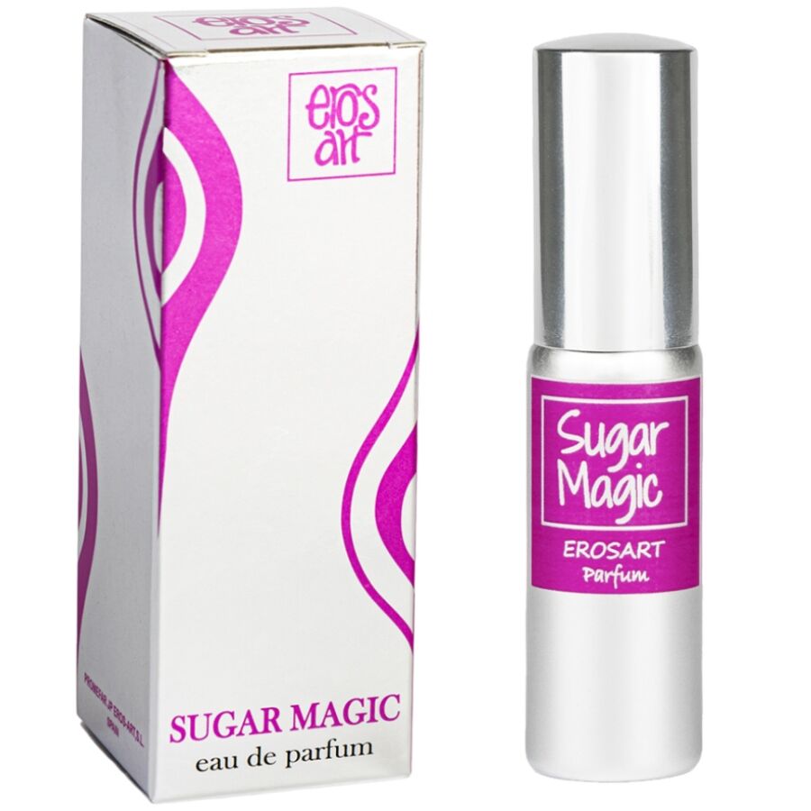 Profumo EROS-ART Magico dello Zu Cchero da 20 cc, bottiglia con etichetta colorata e design elegante.