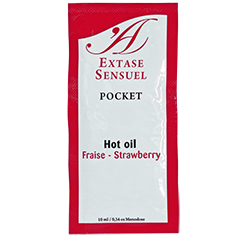 Olio stimolante alla fragola Extase Sensual, 10 ml, con bottiglia trasparente e etichetta colorata, per sensazioni sensuali