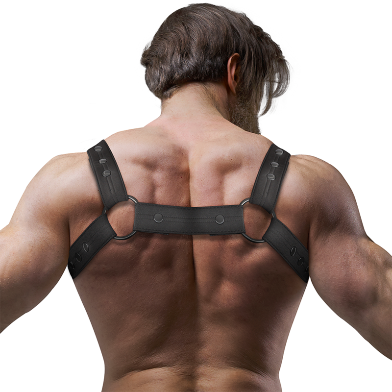 Imbracatura sportiva regolabile in neoprene FETISH SUBMISSIVE ATTITUDE per uomini, con design aderente e dettagli in neoprene nero.