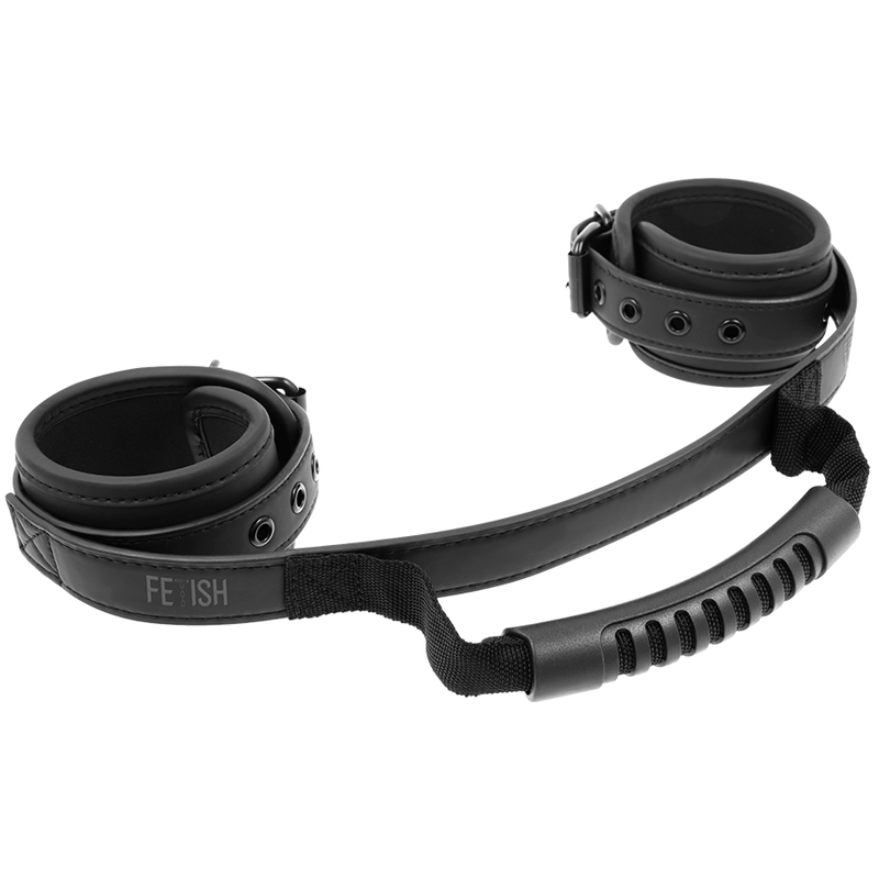 Manette FETISH SUBMISSIVE con fodera in neoprene e maniglia, accessori bondage per giochi di sottomissione.