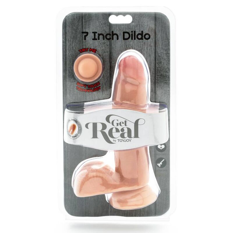 Dildo doppia densità GET REAL, 12 cm con dettagli a palline di pelle, visibile in primo piano, realistico e morbido.