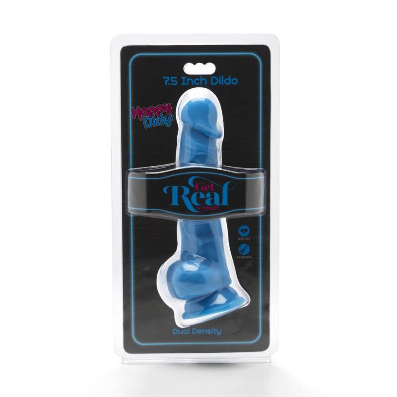 Dildo in silicone blu di 19 cm GET REAL Happy Dicks con sfera, dettagli realistici e superficie liscia e morbida.