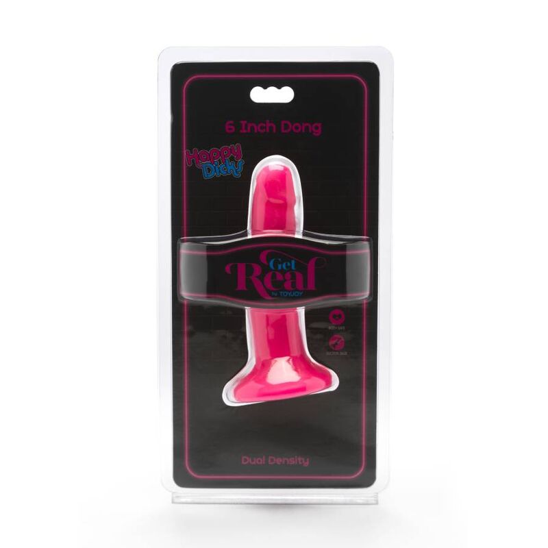 Dildo rosa GET REAL Happy Dicks, lunghezza 12 cm, con dettagli realistici, visibile immagine del prodotto.