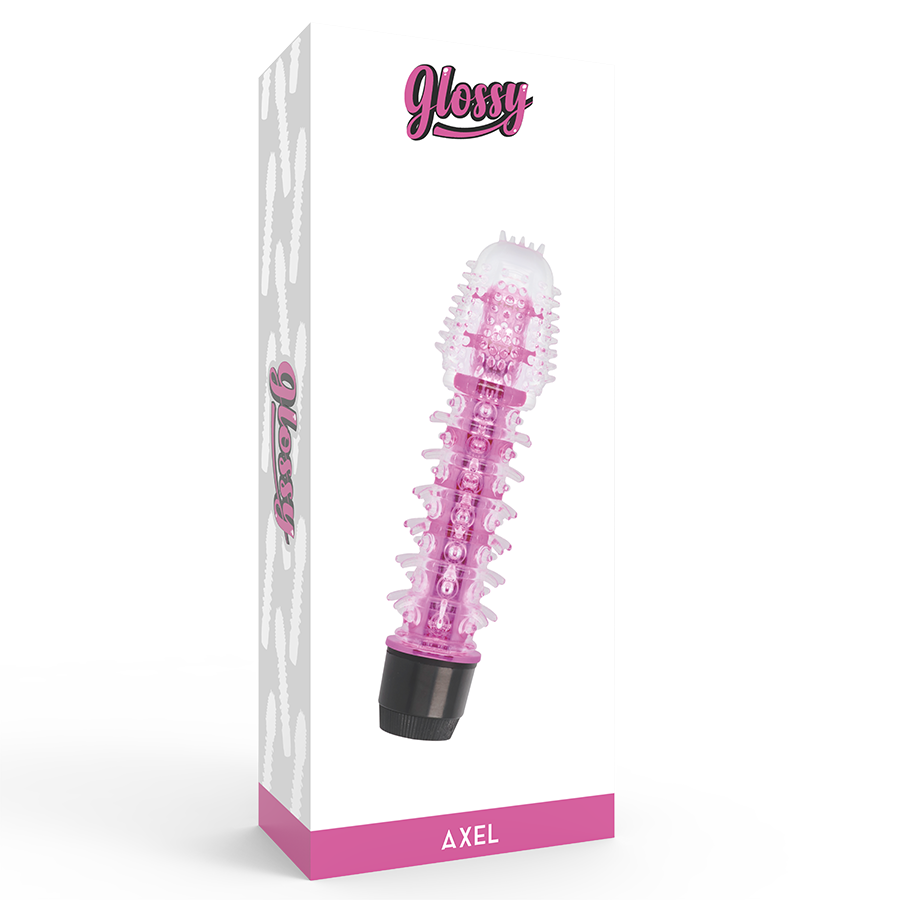Vibratore rosa GLOSSY Axel, superficie lucida e liscia, design ergonomico, visibile in primo piano