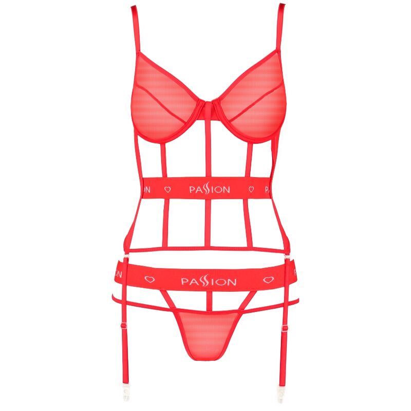 Corpetto rosso Passion Kyoka di Passion Woman Corsets, modello S/M, con dettagli eleganti e tessuto aderente.