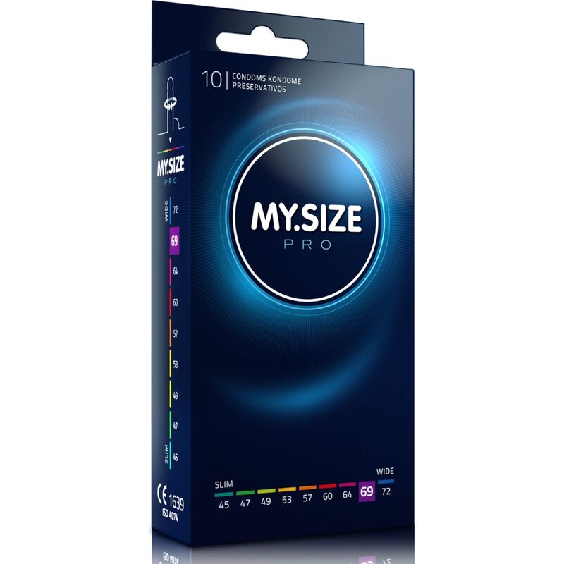 Preservativi MY SIZE PRO da 69 mm, confezione da 10 pezzi, lubrificati e sicuri, per protezione e piacere.