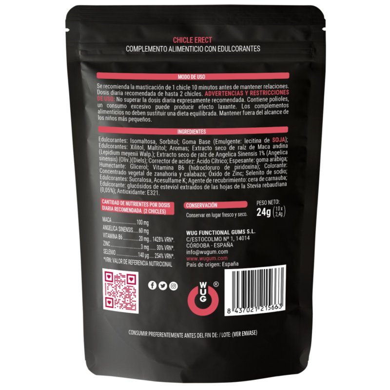 Set di 10 unità di WUG SEX SENSE, potenziatore erettile maschile, con confezione aperta, evidenziando il prodotto e il packaging.