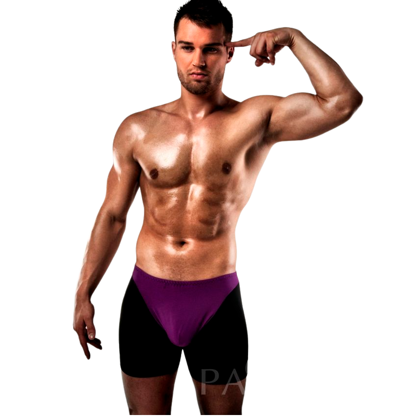 Boxer erotico Passion Men, lingerie sexy in lilla e nero, taglia S/M, dettaglio di tessuto e stile seducente.