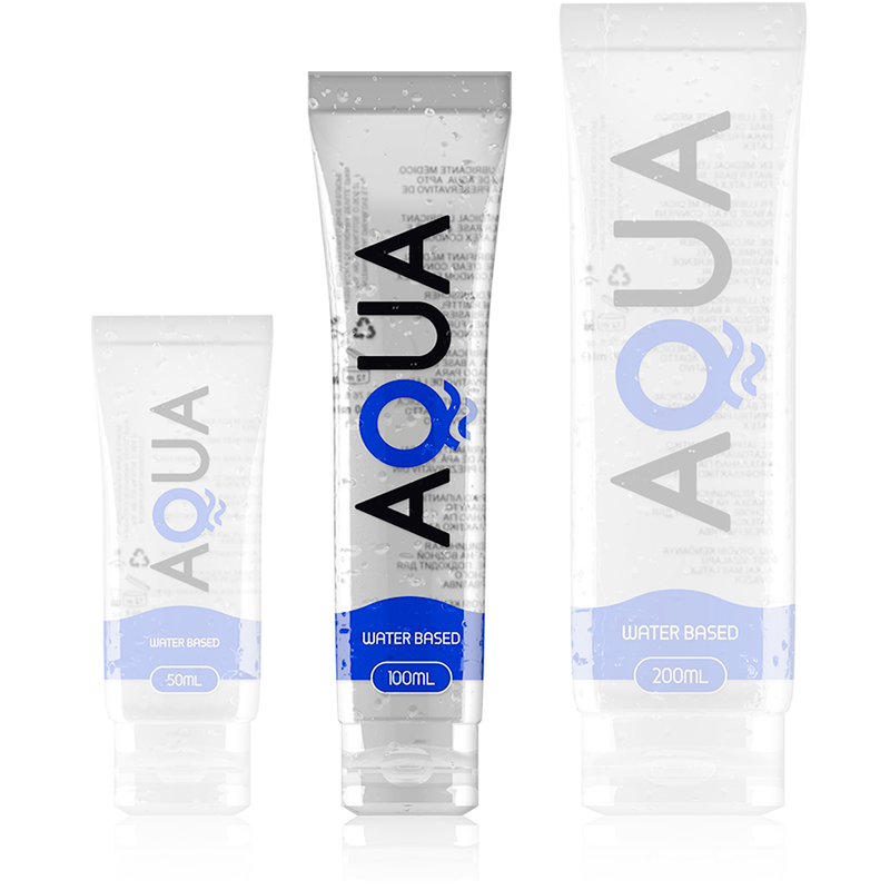 Lubrificante a base acqua AQUA QUALITY da 100 ml, bottiglia con etichetta blu e trasparente, vista frontale.