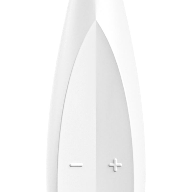 Vibratore SATISFYER con punta Twirling Fun bianco, design elegante e dettagli curati, ideale per stimolazione e piacere.