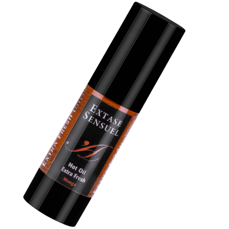 Olio stimolante al mango EXTASE SENSUAL da 30 ml, bottiglia con etichetta colorata e tubo di olio per massaggi sensoriali