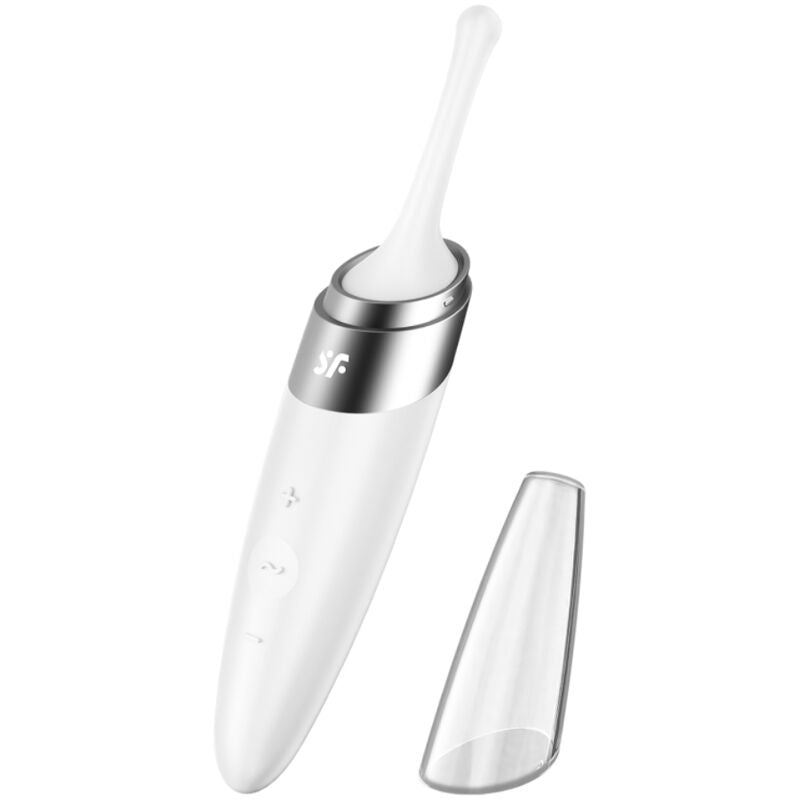 Vibratore SATISFYER Twirling Delight con punta clitoride bianco, design elegante e stimolante per il piacere.