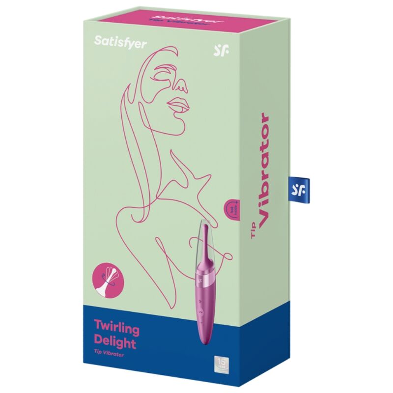 Vibratore SATISFYER Twirling Delight viola con punta clitoride, design ergonomico e dettagli colorati, ideale per stimolazione.