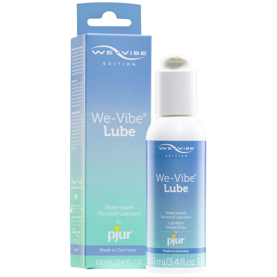 Lubrificante a base acqua PJUR We Vibe in bottiglia da 100 ml, etichetta con logo PJUR e dettagli sul prodotto.