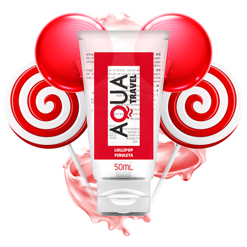 Lubrificante Aqua Travel a base acquosa gusto lecca lecca, flacone da 50 ml, per uso personale e intimo.