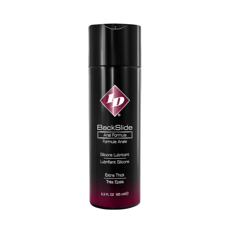 Gel lubrificante anale ID Backslide Formula da 65 ml, confezione con tubo di gel trasparente e morbido.