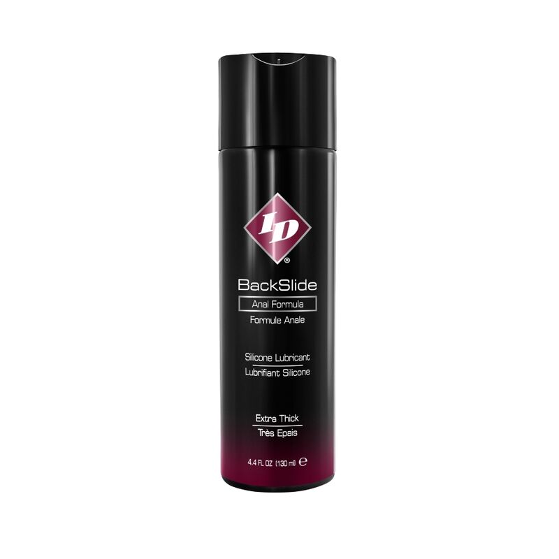 Gel lubrificante anale ID Backslide Formula da 130 ml, flacone con etichetta blu e bianca, visibile nella foto.