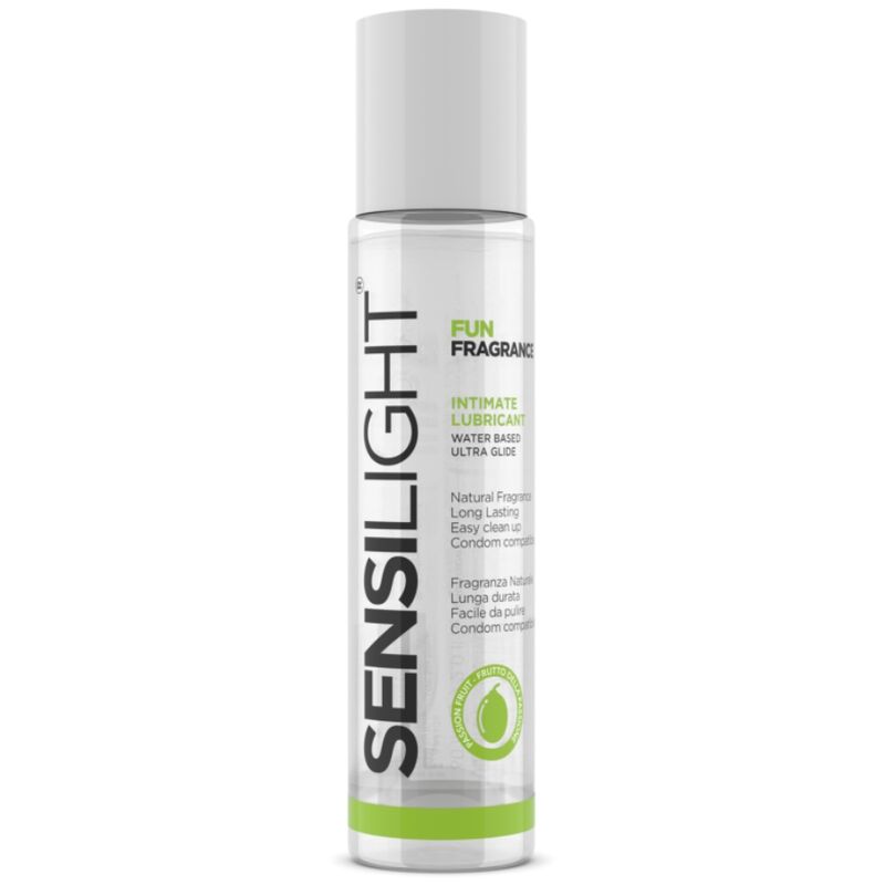 Lubrificante al frutto della passione a base acqua INTIMATELINE, flacone da 60 ml, confezione con etichetta visibile