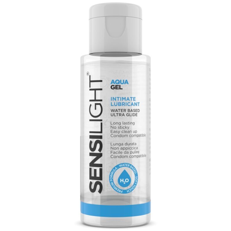 Lubrificante a base acqua Sensilight Aquagel di INTIMATELINE, flacone da 30 ml, con etichetta visibile e formato compatto