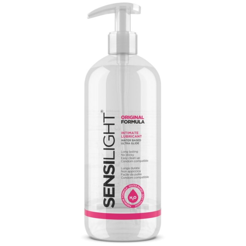 Lubrificante a base d'acqua Intimateline Sensilight Formula Originale, 500 ml, in una bottiglia con etichetta blu.