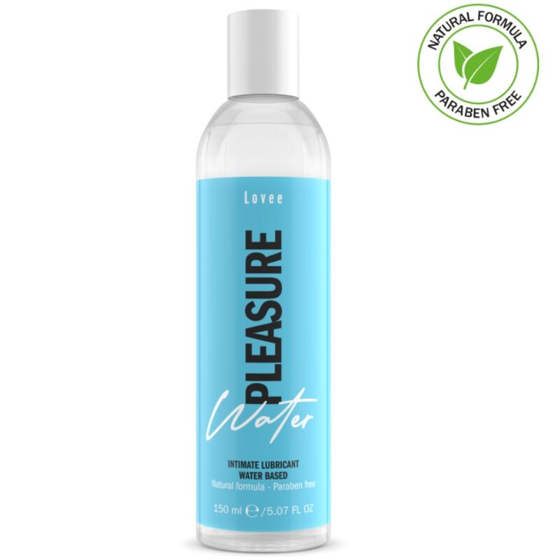 Lubrificante intimo Lovee Water Pleasure di Intimateline Boyglide, flacone da 150 ml con etichetta blu e dettagli grafici.