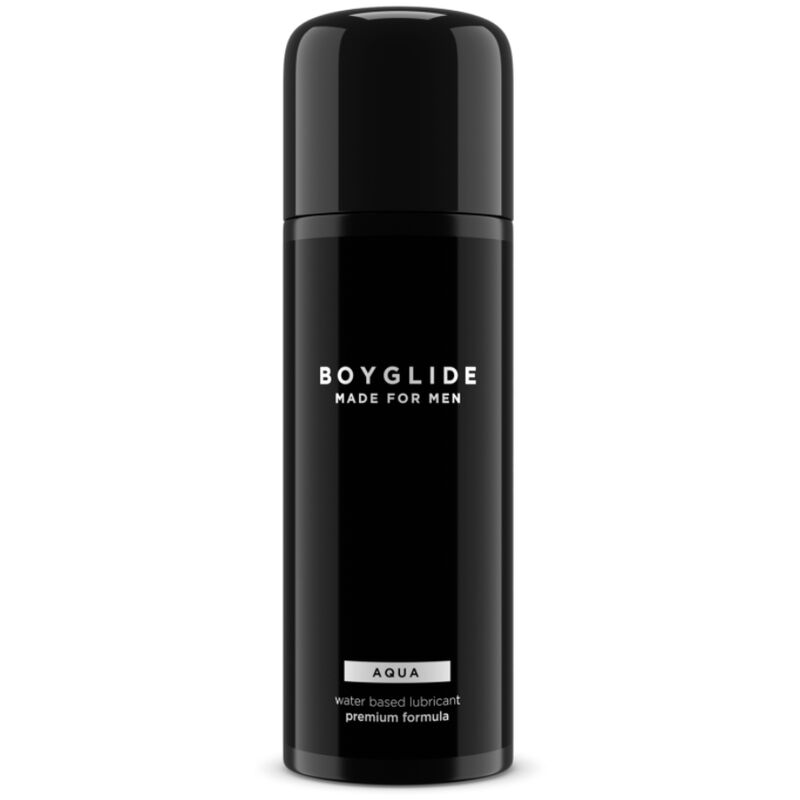 Lubrificante a base acqua INTIMATELINE BOYGLIDE, flacone da 100 ml, con etichetta verde e tubo di plastica.