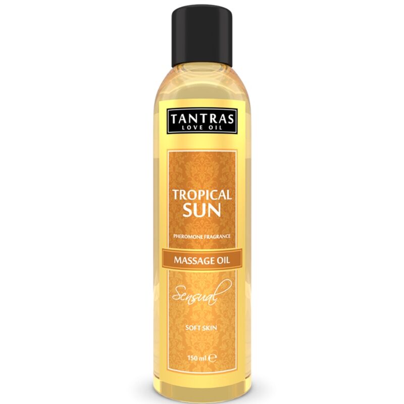 Olio da massaggio tropicale Intimateline Tantras Love Oil, 150 ml, con aroma esotico e texture liscia, in bottiglia elegante