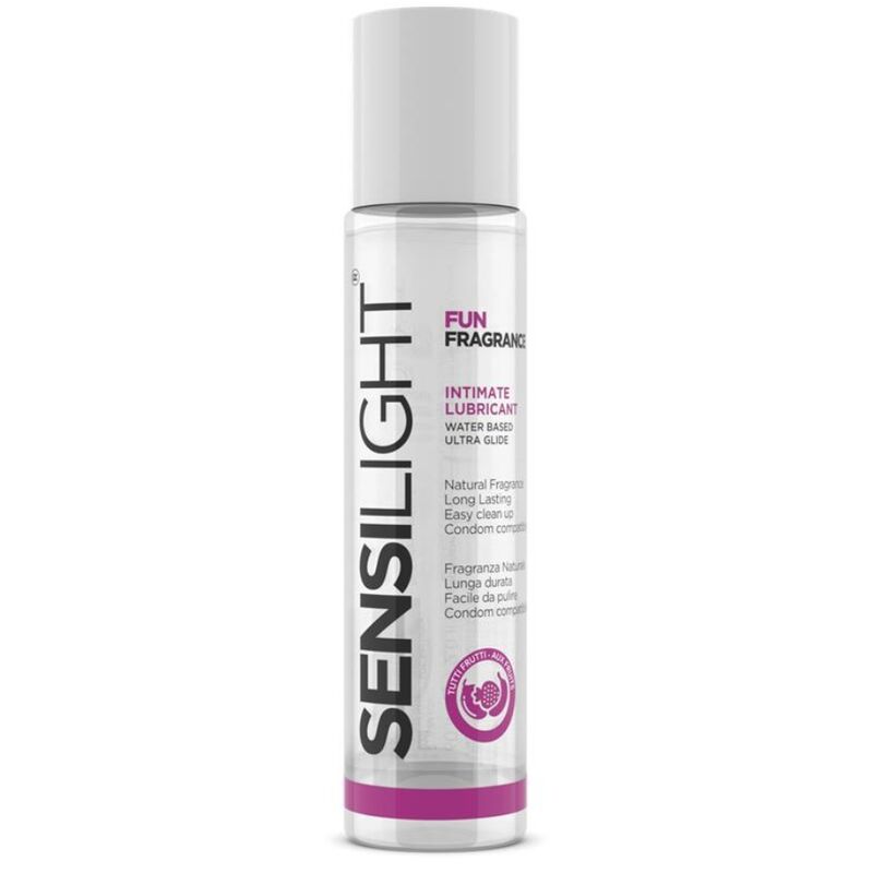 Lubrificante a base acqua Sensilight Tutti Frutti di INTIMATELINE in flacone da 60 ml, con etichetta colorata e design moderno
