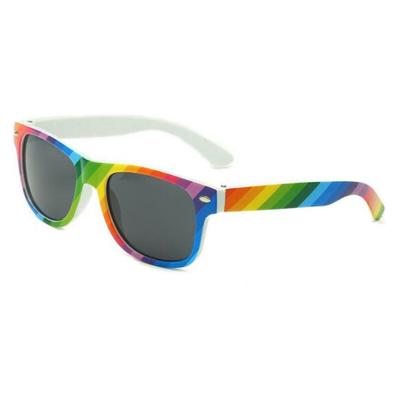 Occhiali da sole LGBT PRIDE con montatura colorata e dettagli arcobaleno, stile moderno e vivace.