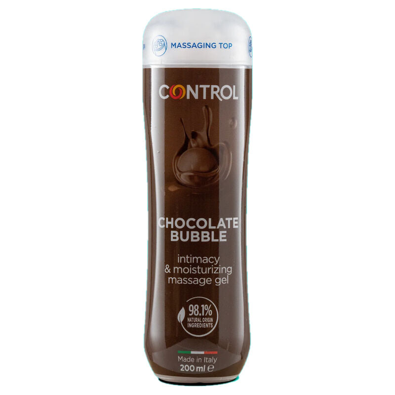 Gel da massaggio 3 in 1 CONTROL LUBES Bolla di Cioccolato, contenuto 200 ml, con texture cremosa e profumo di cioccolato.