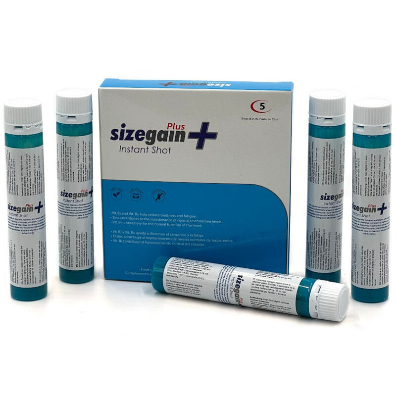 Siero energizzante maschile 500COSMETICS SIZEGAIN PLUS INSTANT SHOT, 5 unità, flacone con etichetta essenziale
