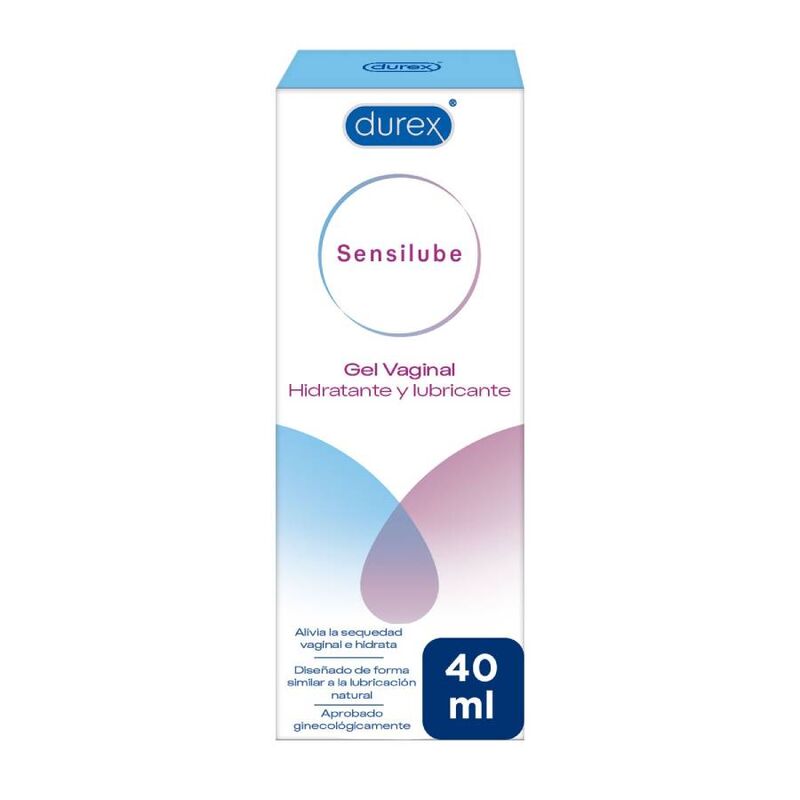 Gel lubrificante idratante DUREX SENSILUBE, contenuto da 40 ml, in confezione con tubo e etichetta blu.